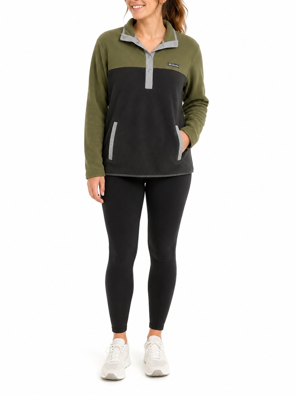 Columbia Size Medium Green and Black 1/4 Snap Pullover Sweatshirt